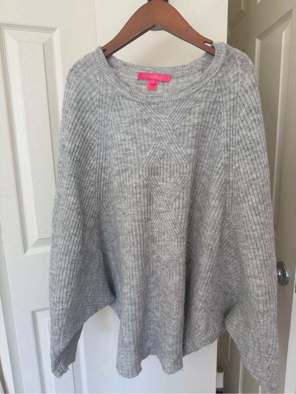 Lilly Pulitzer Light Gray Cable-Knit Scoop Neck Sweater